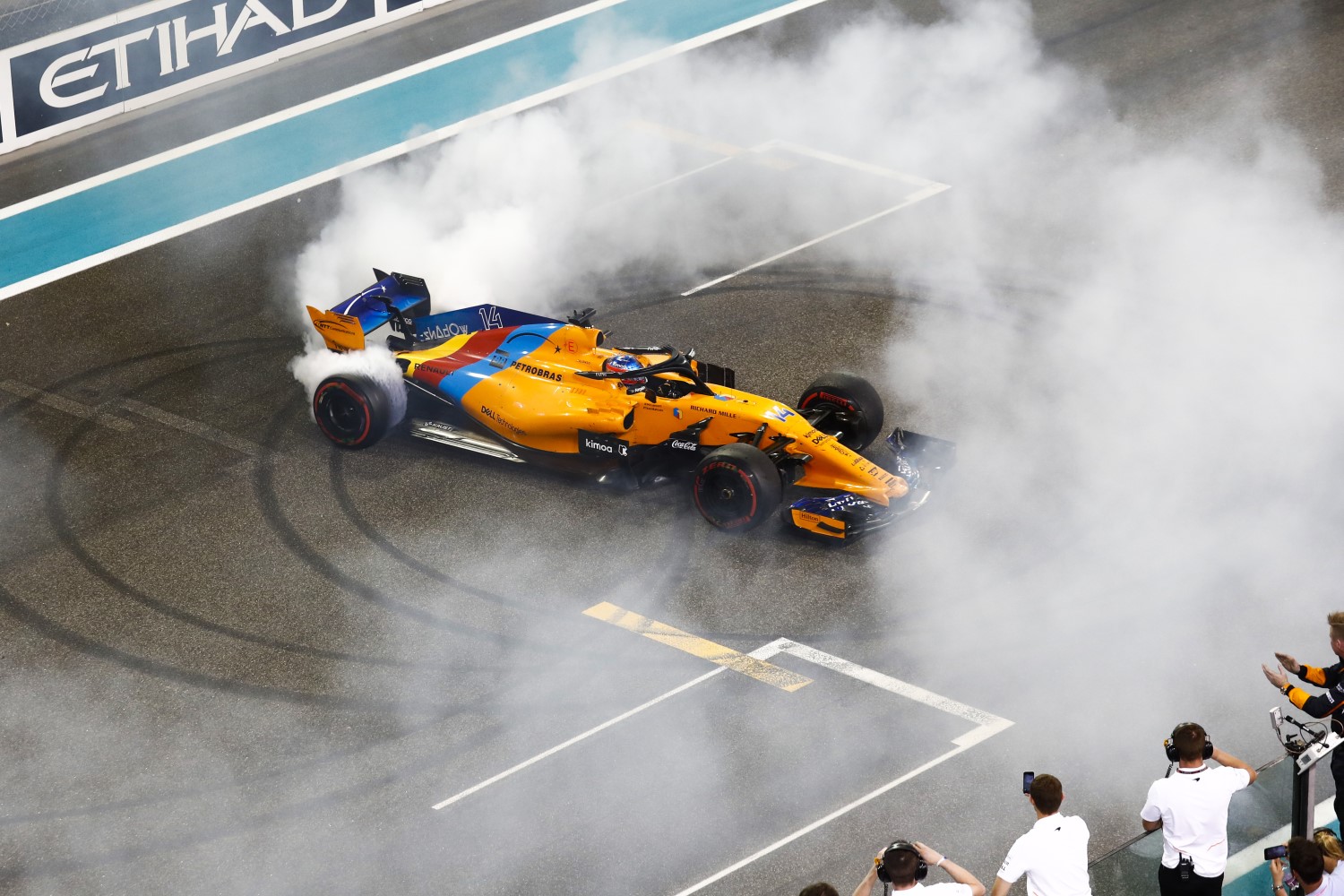 Alonso does donuts after final F1 race