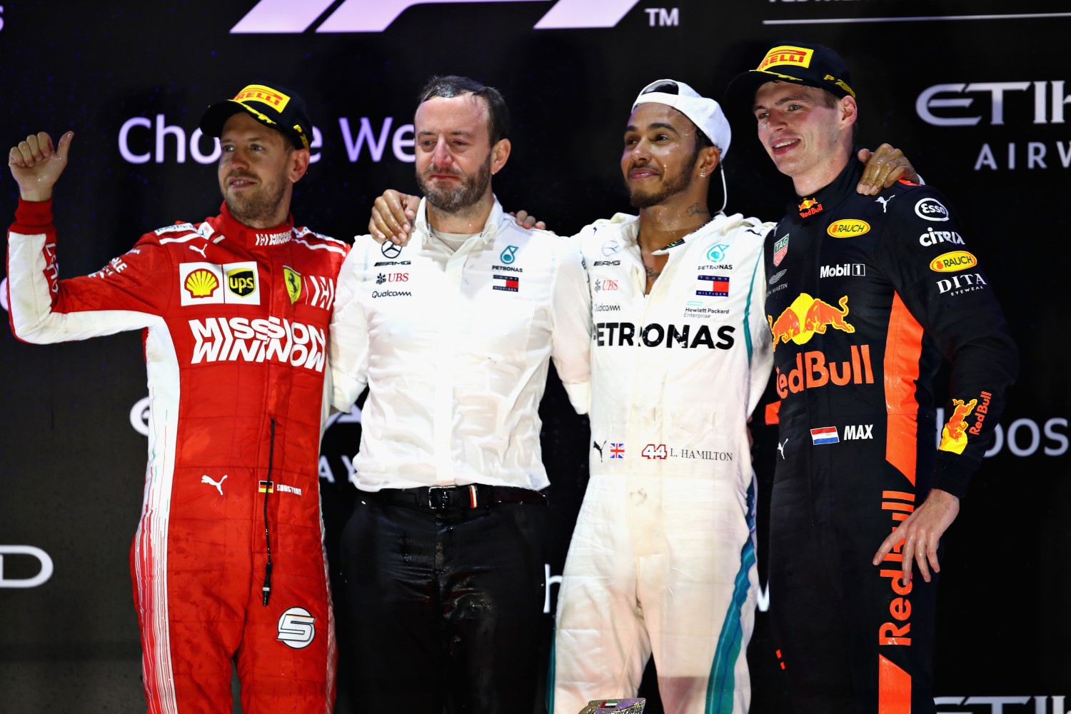 From left, Vettel, Hamilton and Verstappen