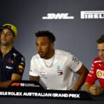 From left, Ricciardo, Hamilton and Vettel