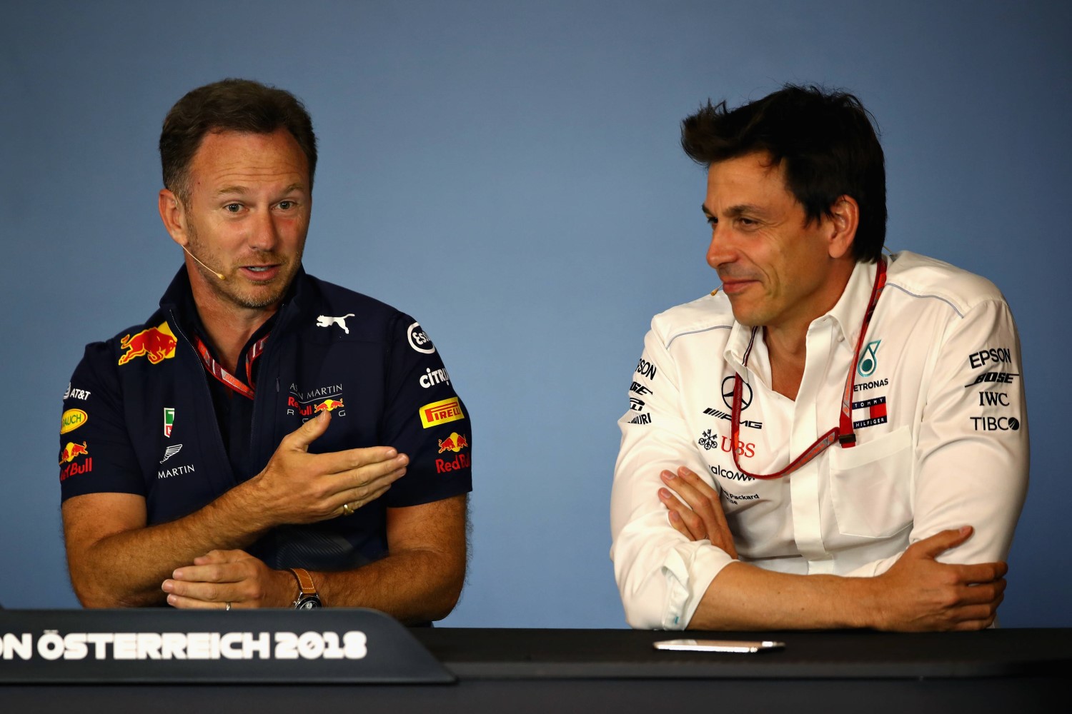 Wolff (R) says Porsche is eyeing F1