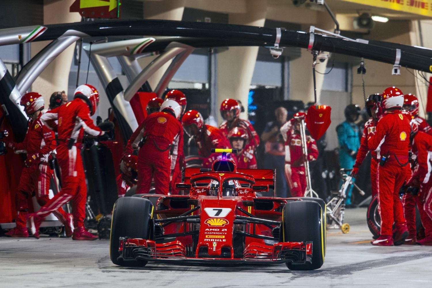 Raikkonen leaving pits in Bahrain