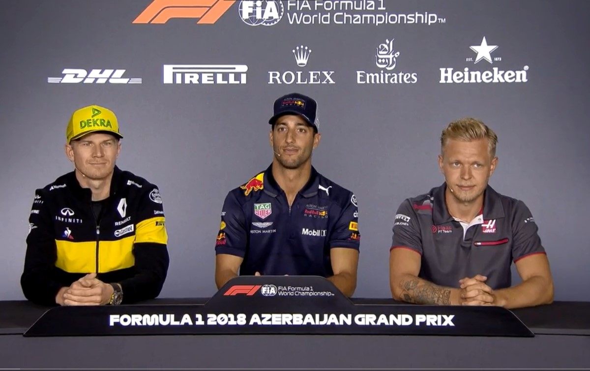 Ricciardo (C) at Thursday's Baku press conference
