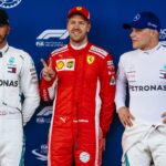 From left, a stoic Hamilton, Vettel and Bottas