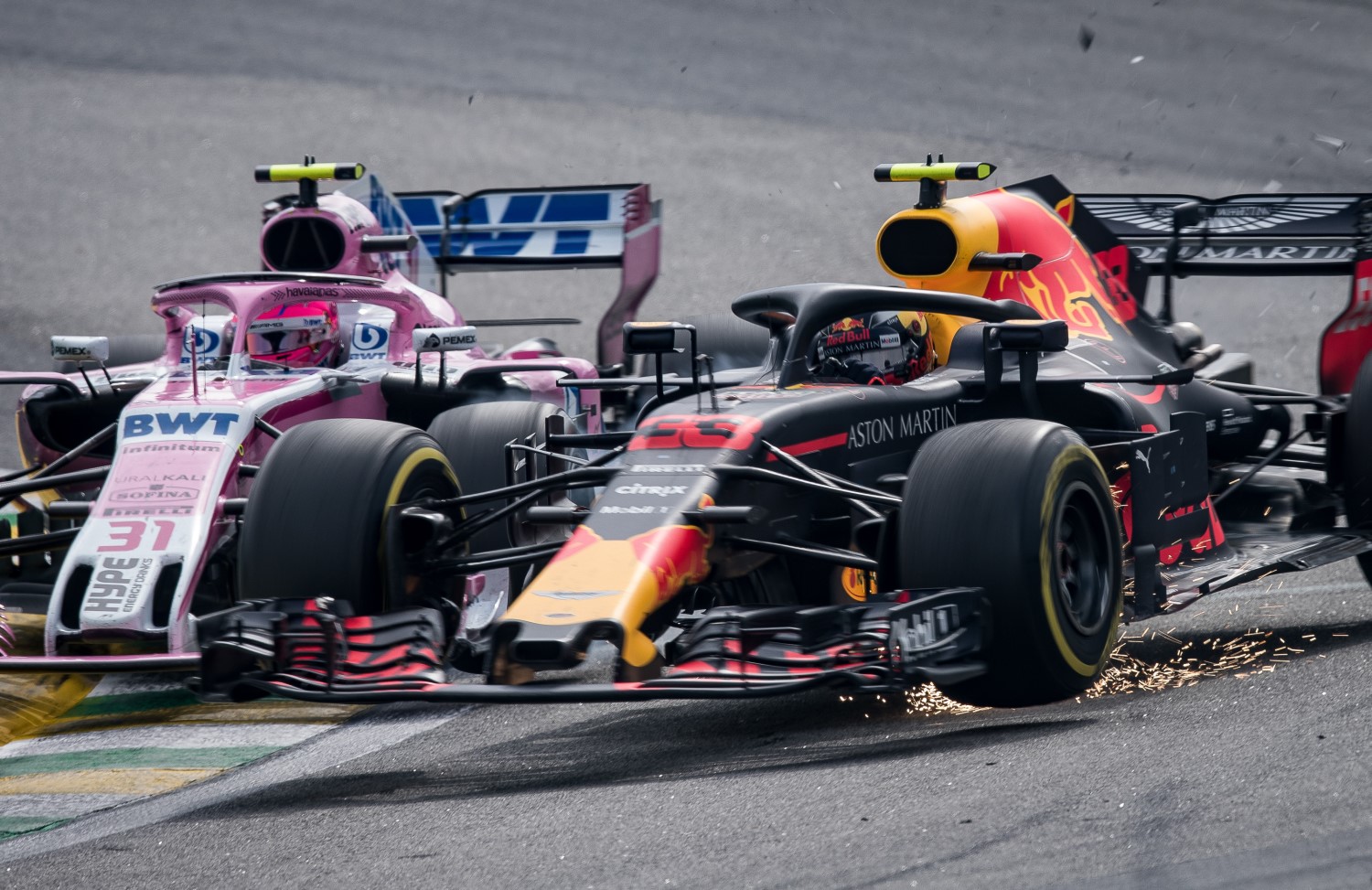 Ocon and Verstappen tangle costing the Red Bull driver the win