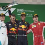 From left, Bottas, Ricciardo and Raikkonen