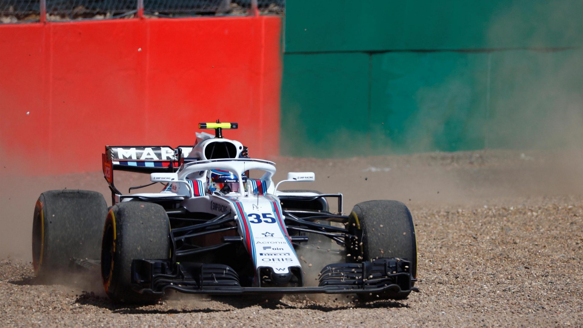 Sirotkin spins the hapless Williams. Lowe:  “We have a phenomenon which we have not seen all year, or indeed ever before, whereby the DRS activation intermittently causes a complete loss of aerodynamic floor loading which does not recover at the entry to the subsequent corner.