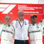 Bottas and Hamilton celebrate a Mercedes 1-2 with Mercedes boss Dieter Zetsche
