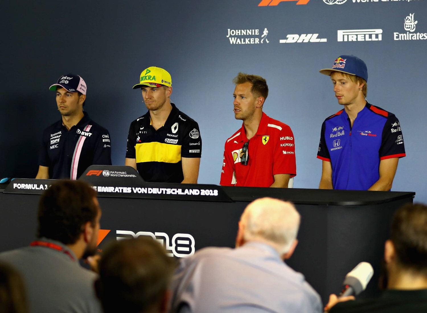 Vettel (2nd from right) was asked about Leclerc at the Thursday press conference