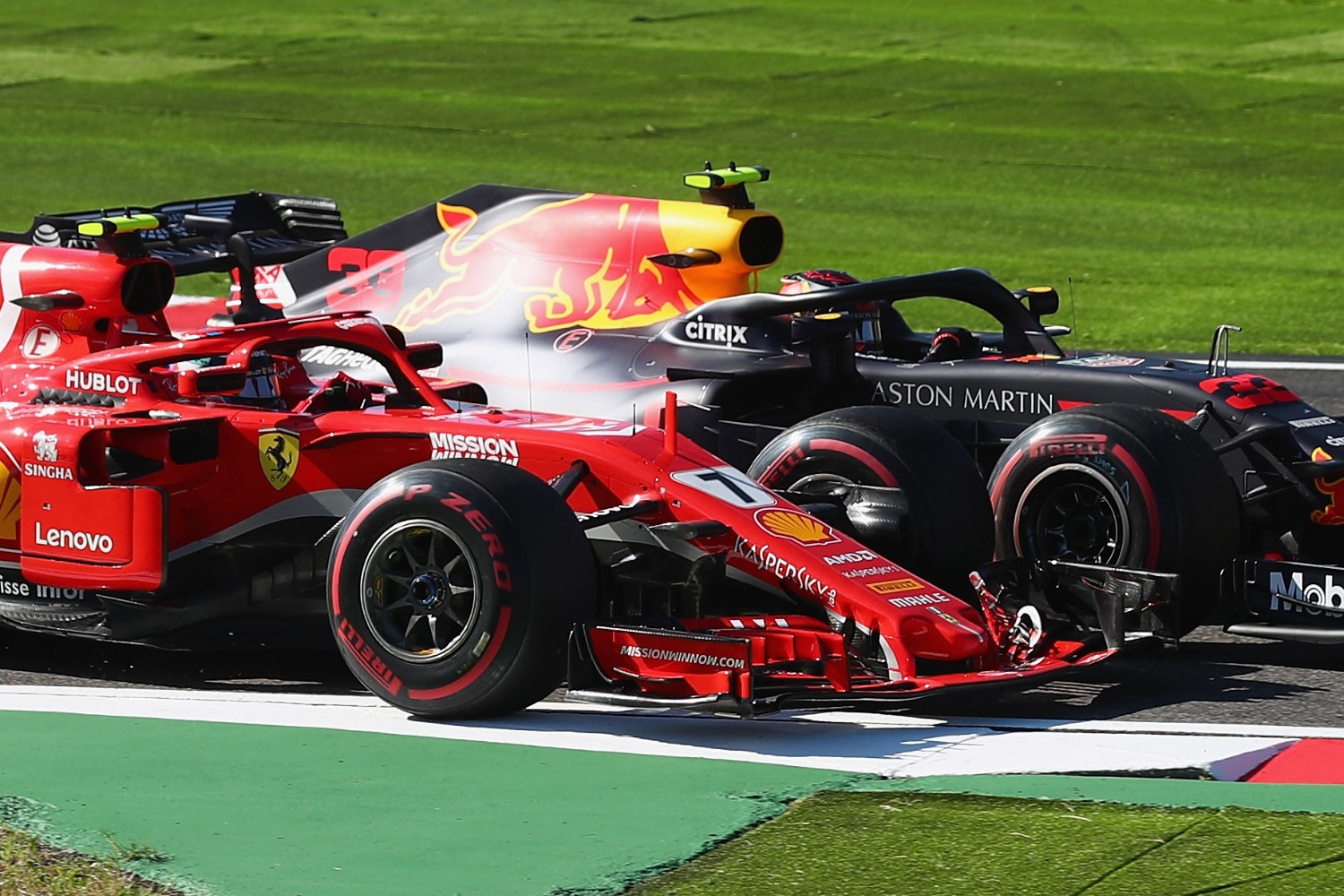 Verstappen pushes Raikkonen off the track. Ferrari nemisis Verstappen then clashed with Vettel on lap 4