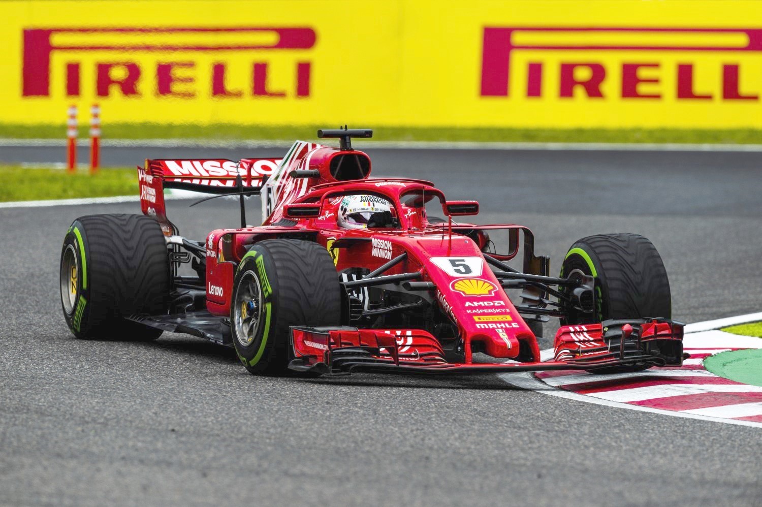 Vettel in the hapless Ferrari on Intermediates when he should have been on slicks