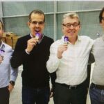 Matt Morris (left) and David Probyn (third in) – others are Renault engineers – all eating Freddos