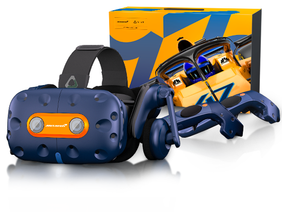 The HTC VIVE Pro McLaren limited edition headset for Virtual Racing