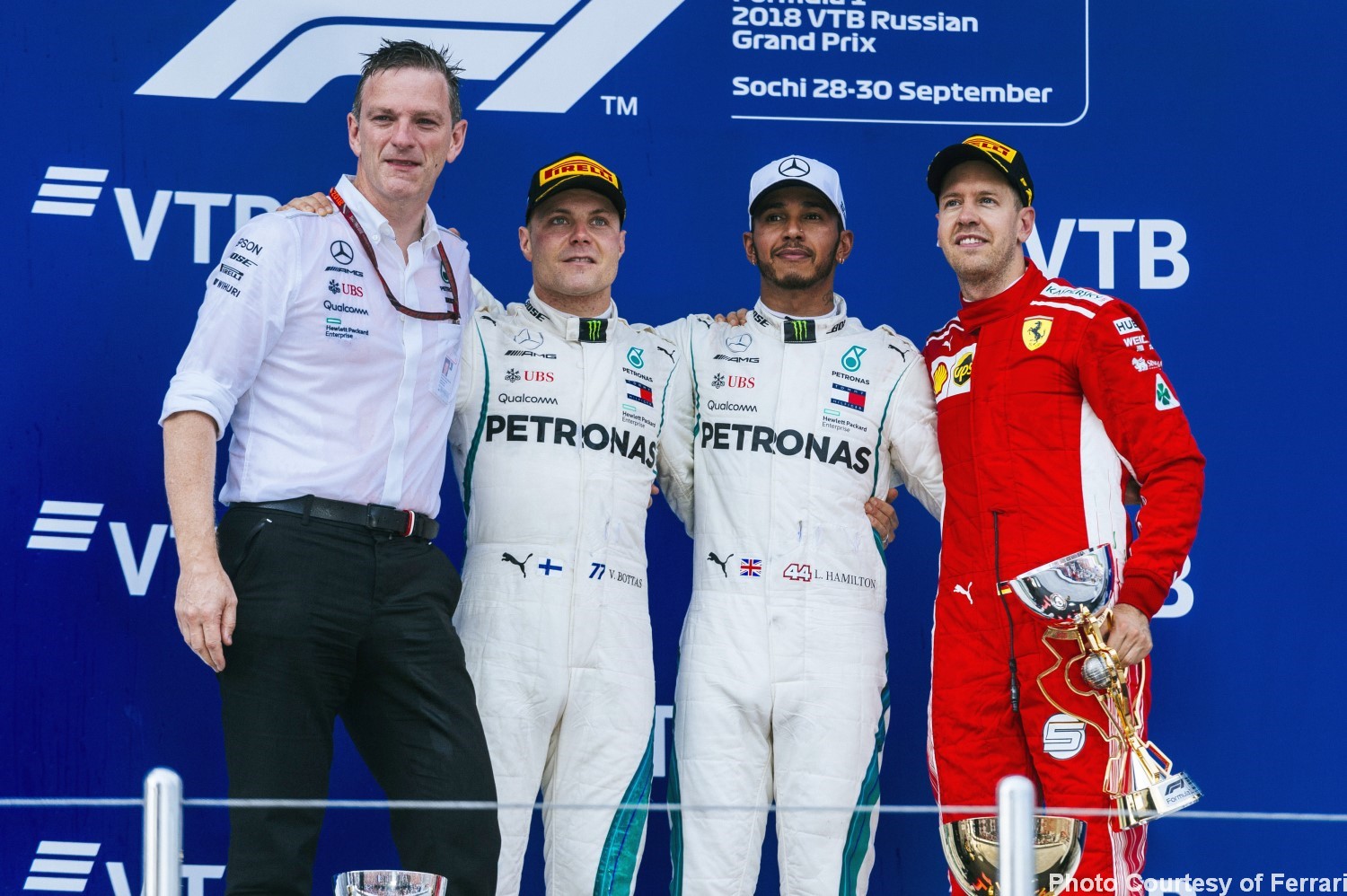 From left, Bottas, Hamilton and Vettel