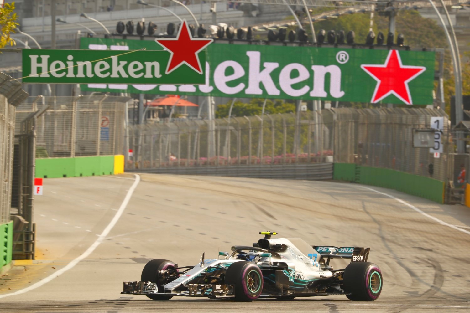 Mercedes slave driver Valtteri Bottas on the Singapore streets