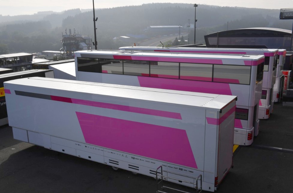 All Force India branding has been removed from the lorries at Spa! 