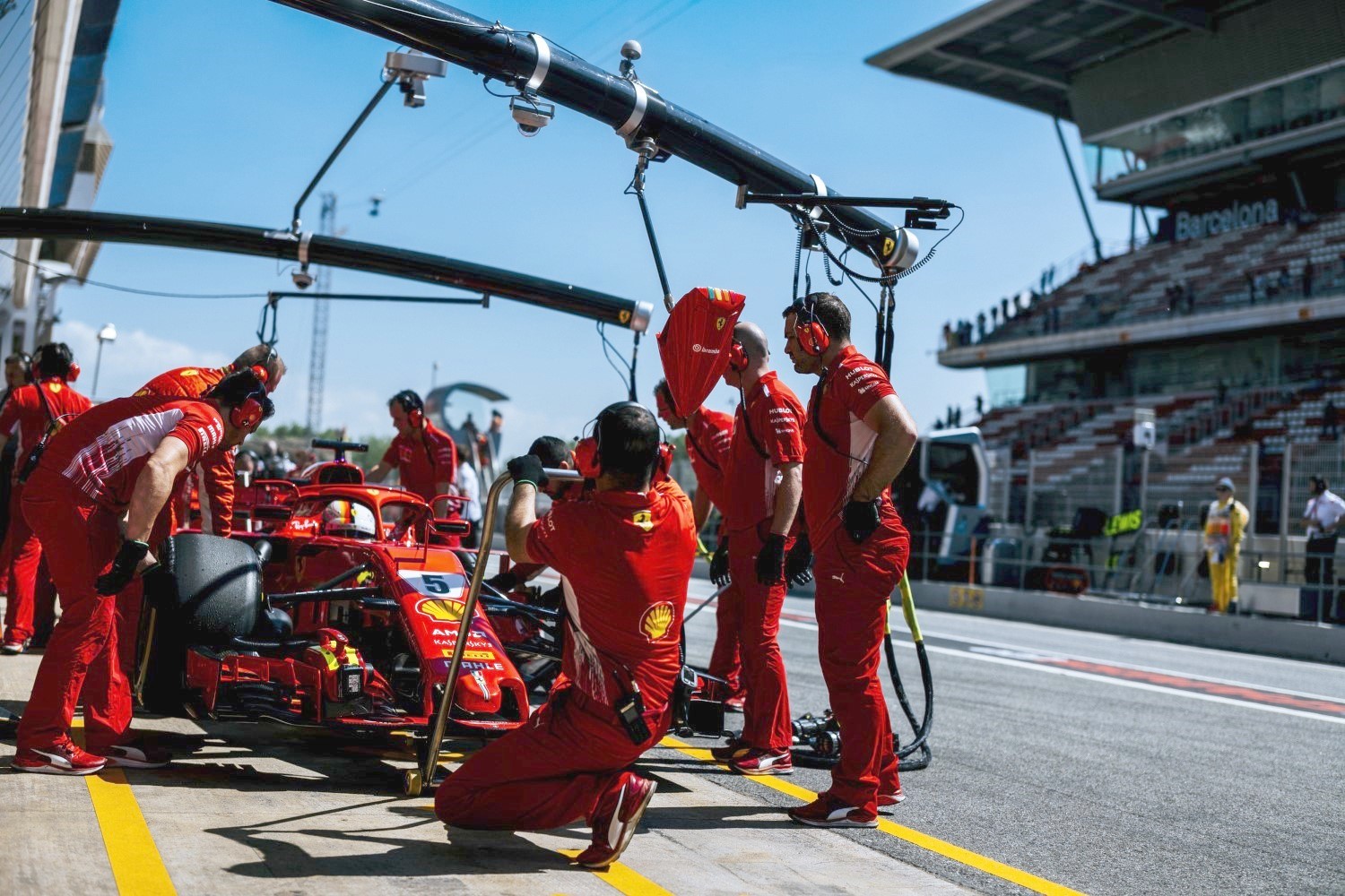 Sebastian Vettel in pits in Spain