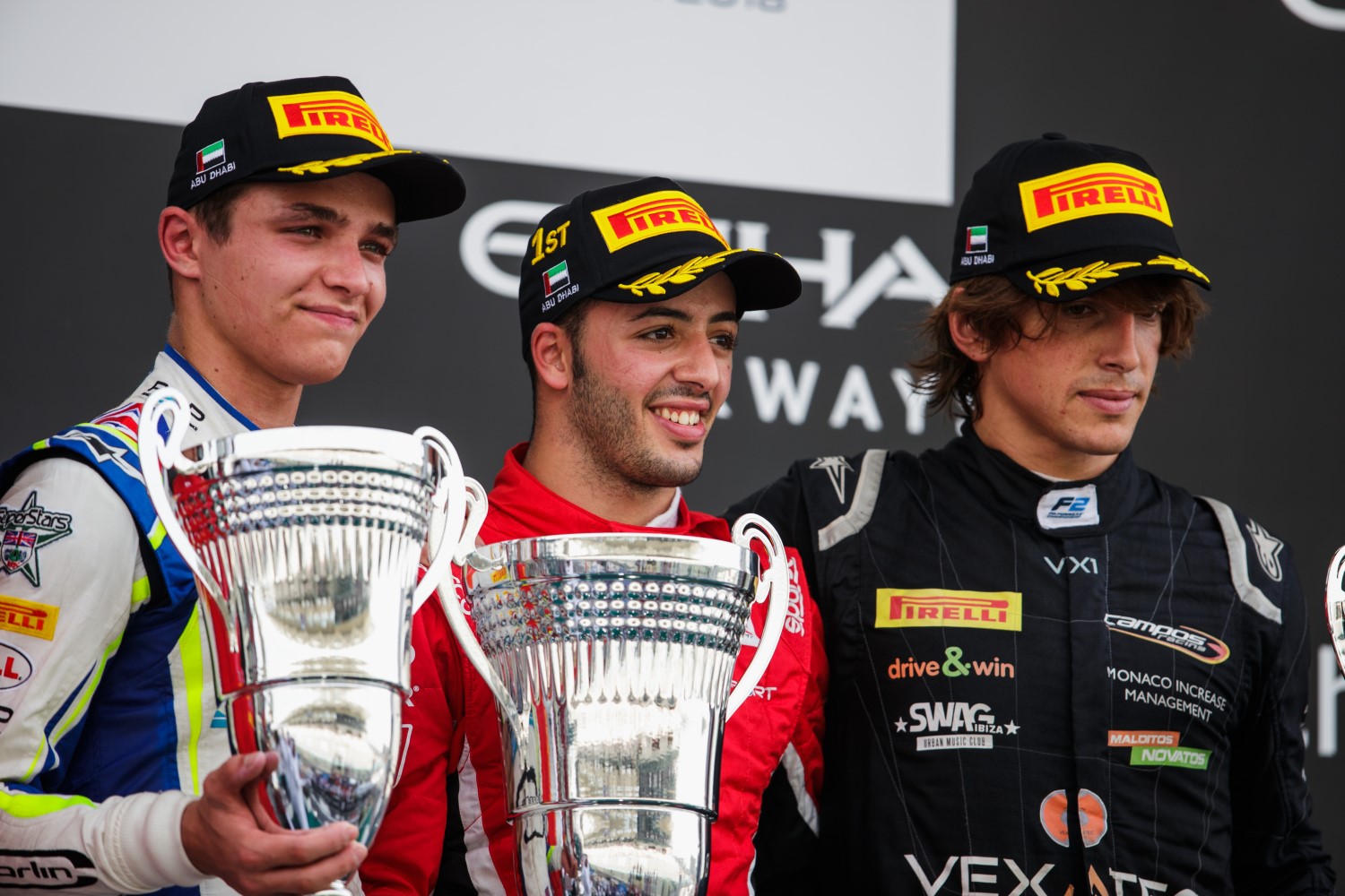 From left Lando Norris, Antonio Fuoco, Roberto Merhi