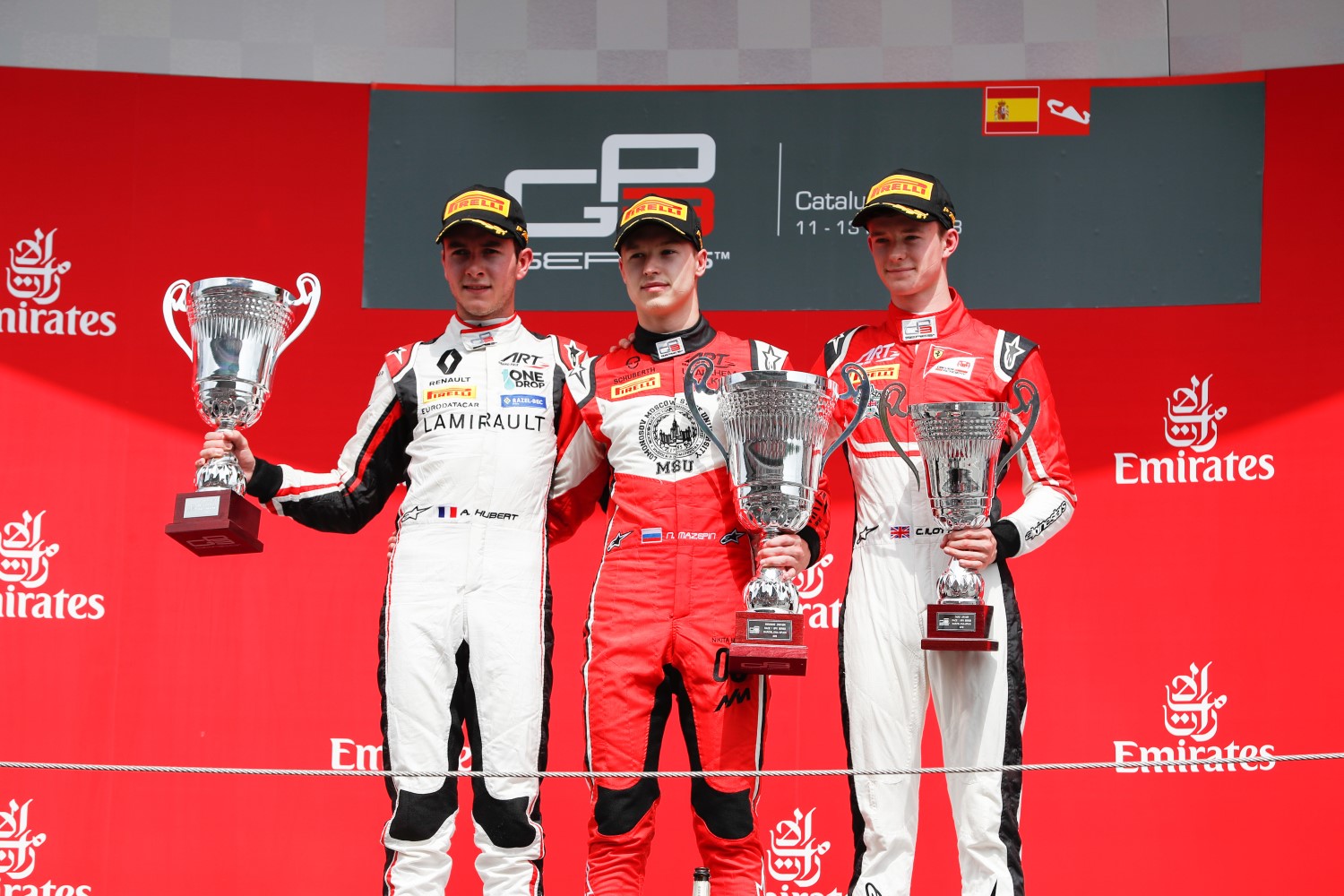 Anthoine Hubert, Nikita Mazepin, Callum Ilott (all ART Grand Prix)