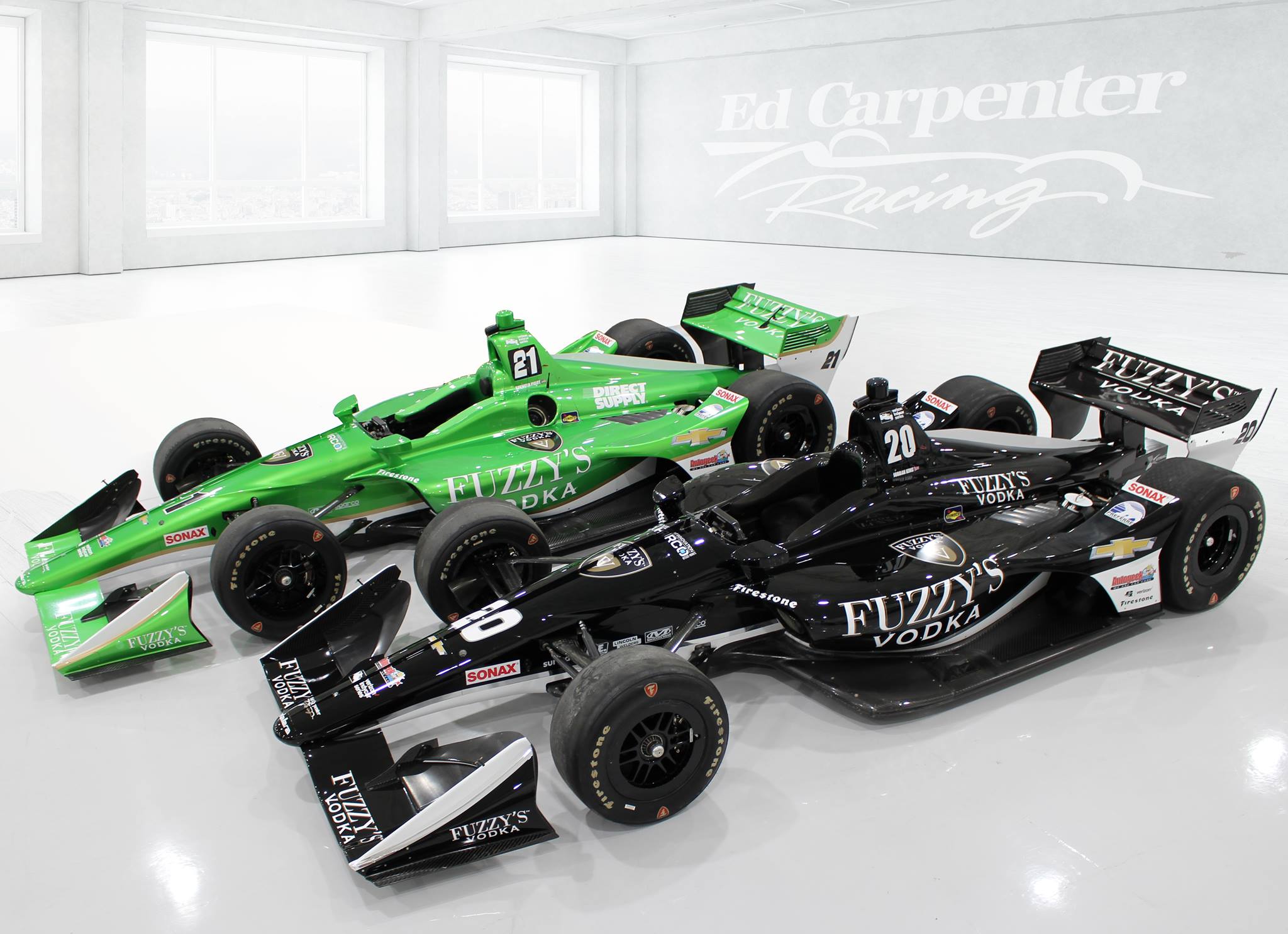 Meanwhile the two Fuzzy Vodka Ed Carpenter Racing cars ran with this livery