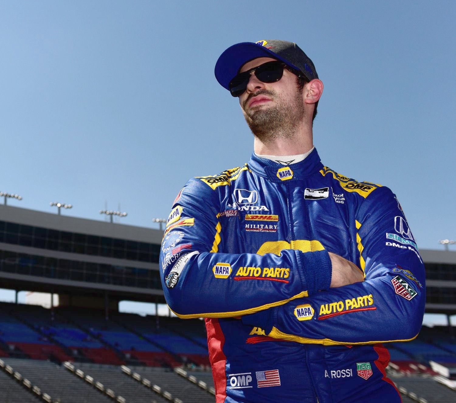 American Alexander Rossi looks on