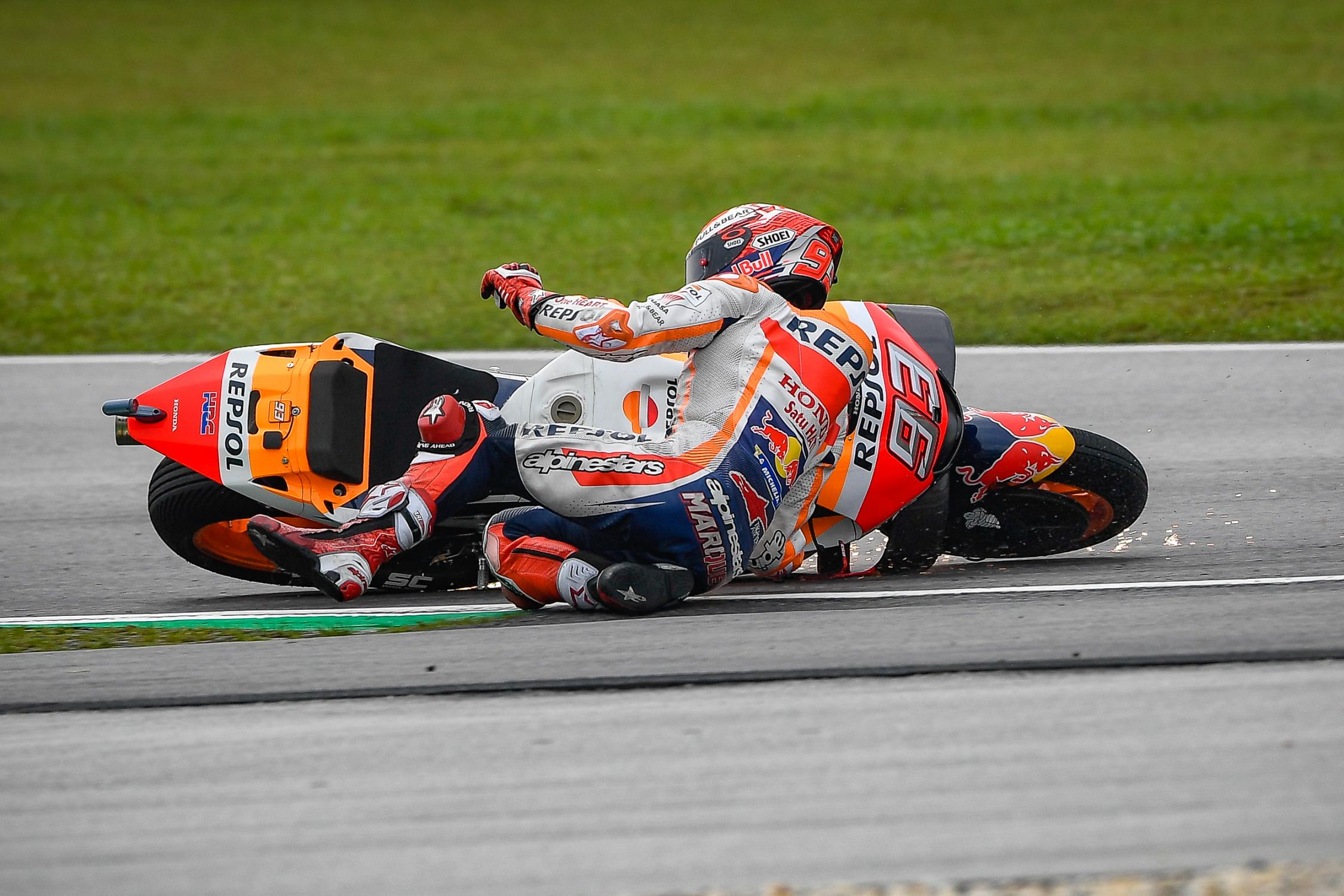 Despite falling Marquez still took pole only to have it taken away