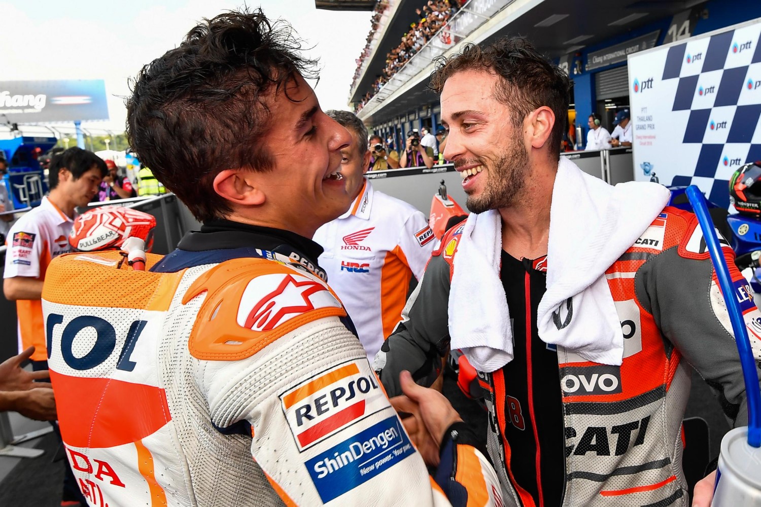 Marquez and Dovi congratulate each other