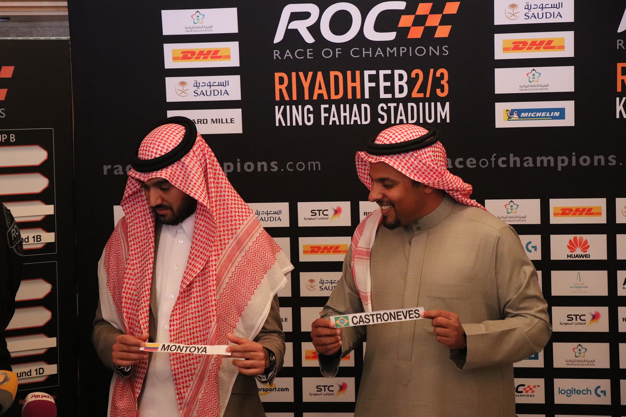 Prince Abdulaziz Al Faisal, Vice Chairman of the General Sports Authority of Saudi Arabia and Prince Khaled Al Faisal, President of the Motor Federation Of Saudi Arabia picking the group line-ups