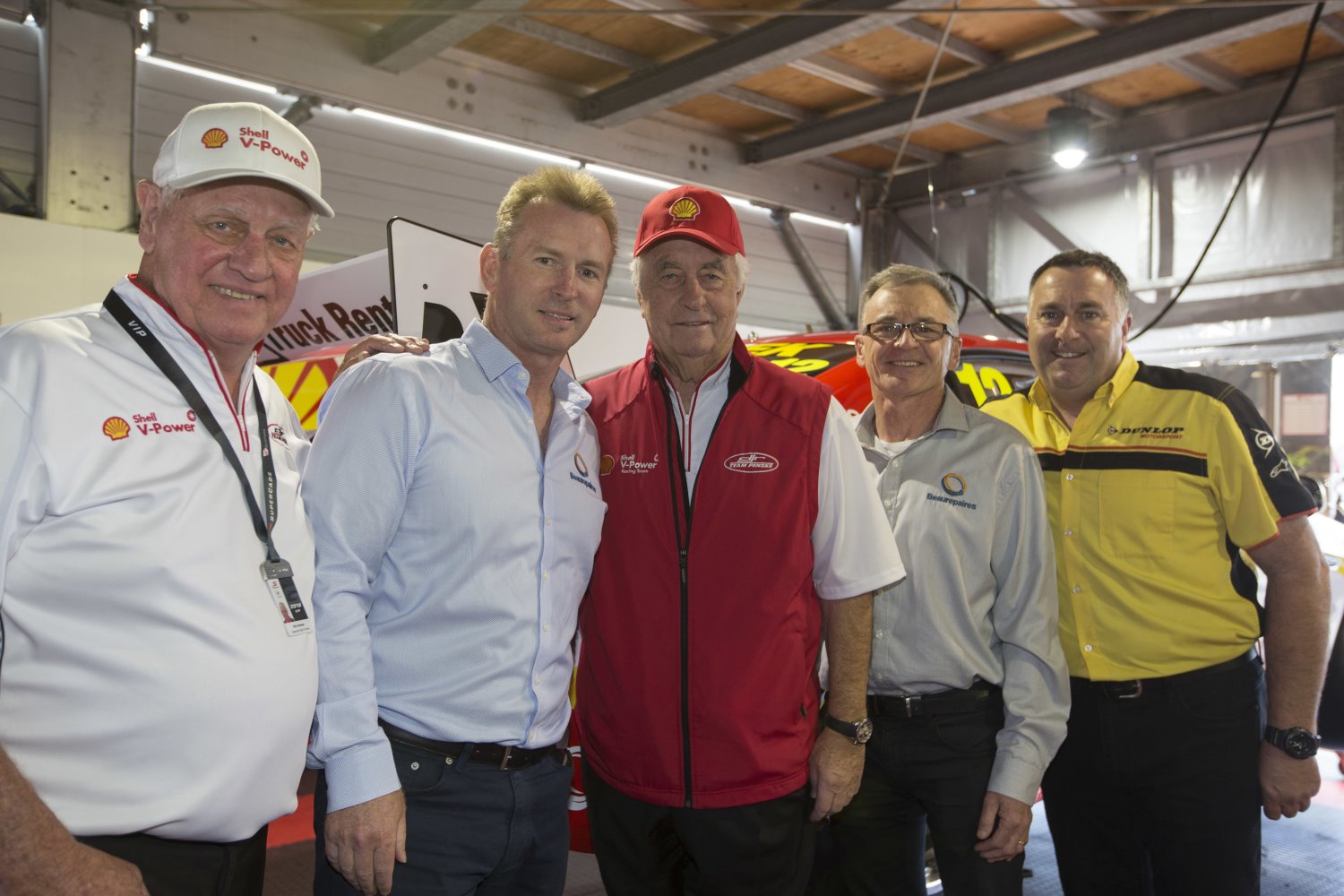 (L to R) - Dick Johnson, Scott Bennett - Director Retail Operations Beaurepaires, Roger Penske, Rob Lewis - Vice President Retail of Goodyear & Dunlop Tyres, Kevin Fitzsimmons - Dunlop Motorsport Operations Manager.