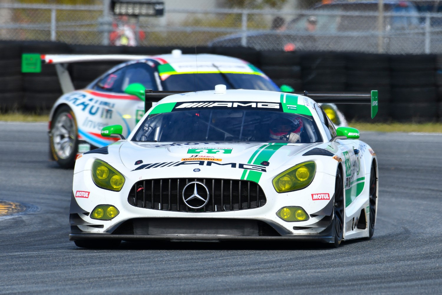 The #33 Mercedes narrowly leads GTD