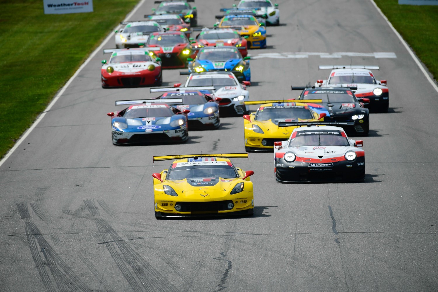 Corvette led from pole but their antiquated front engine push rod car was no match for the smaller more advanced rear engine Ford GT