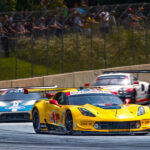 #3 Corvette leads the winning #67 Ford GT and the 911 Porsche