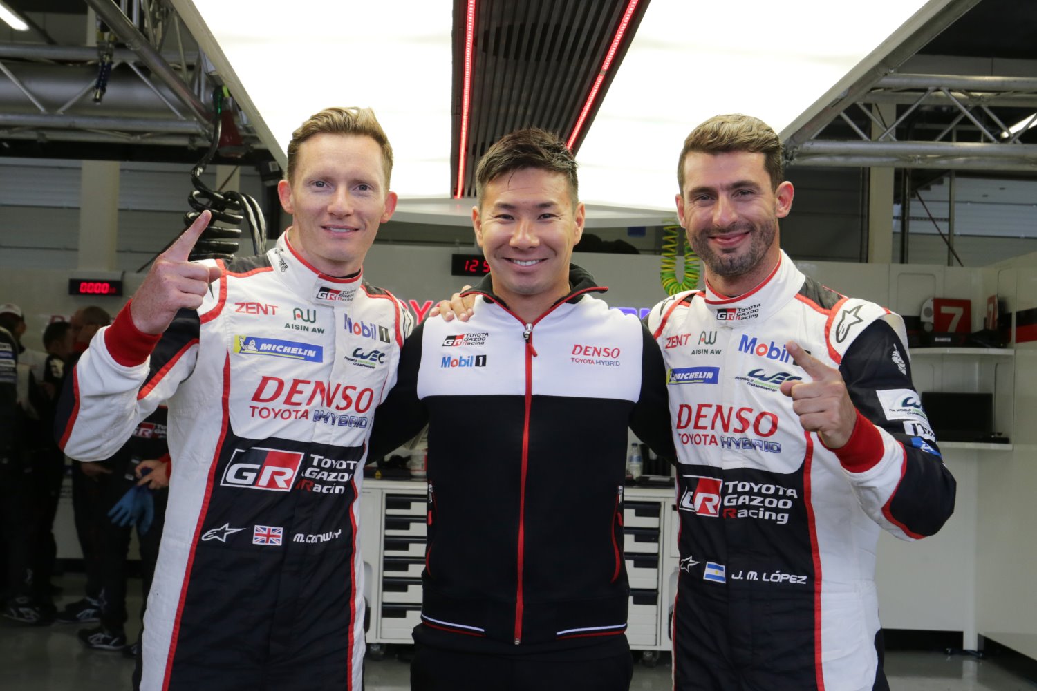 Pole sitters Conway, Nakajima and Lopez