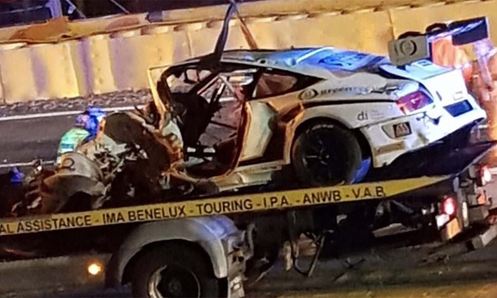 Not much left of the front of Andy Meyrick's Bentley