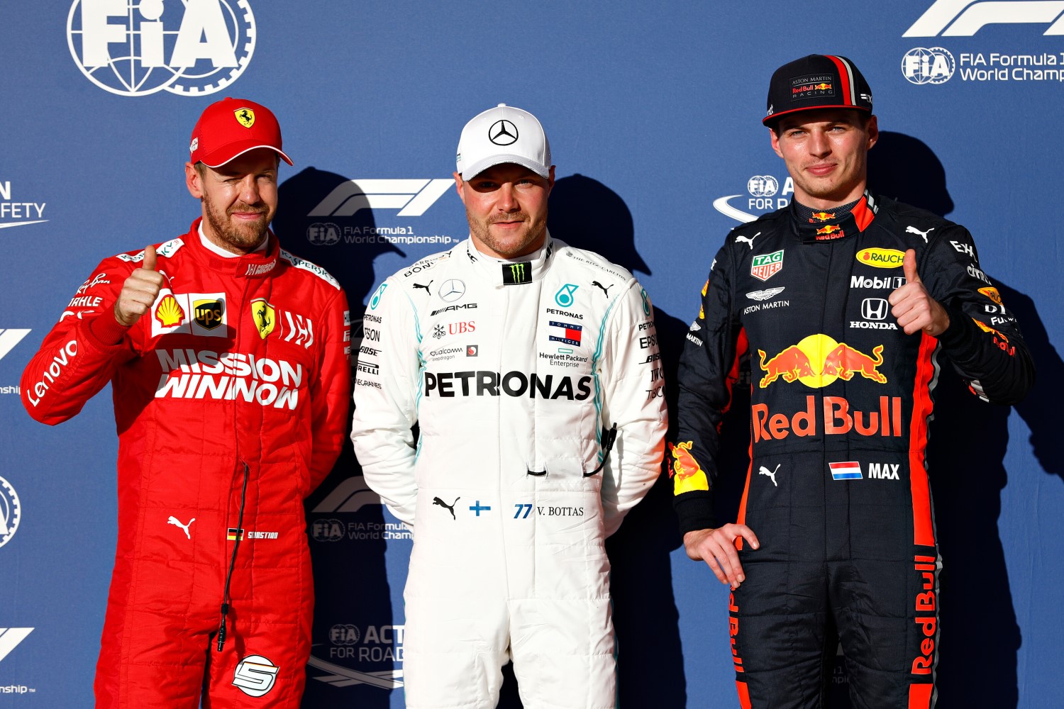 From left, Vettel, Bottas and Verstappen
