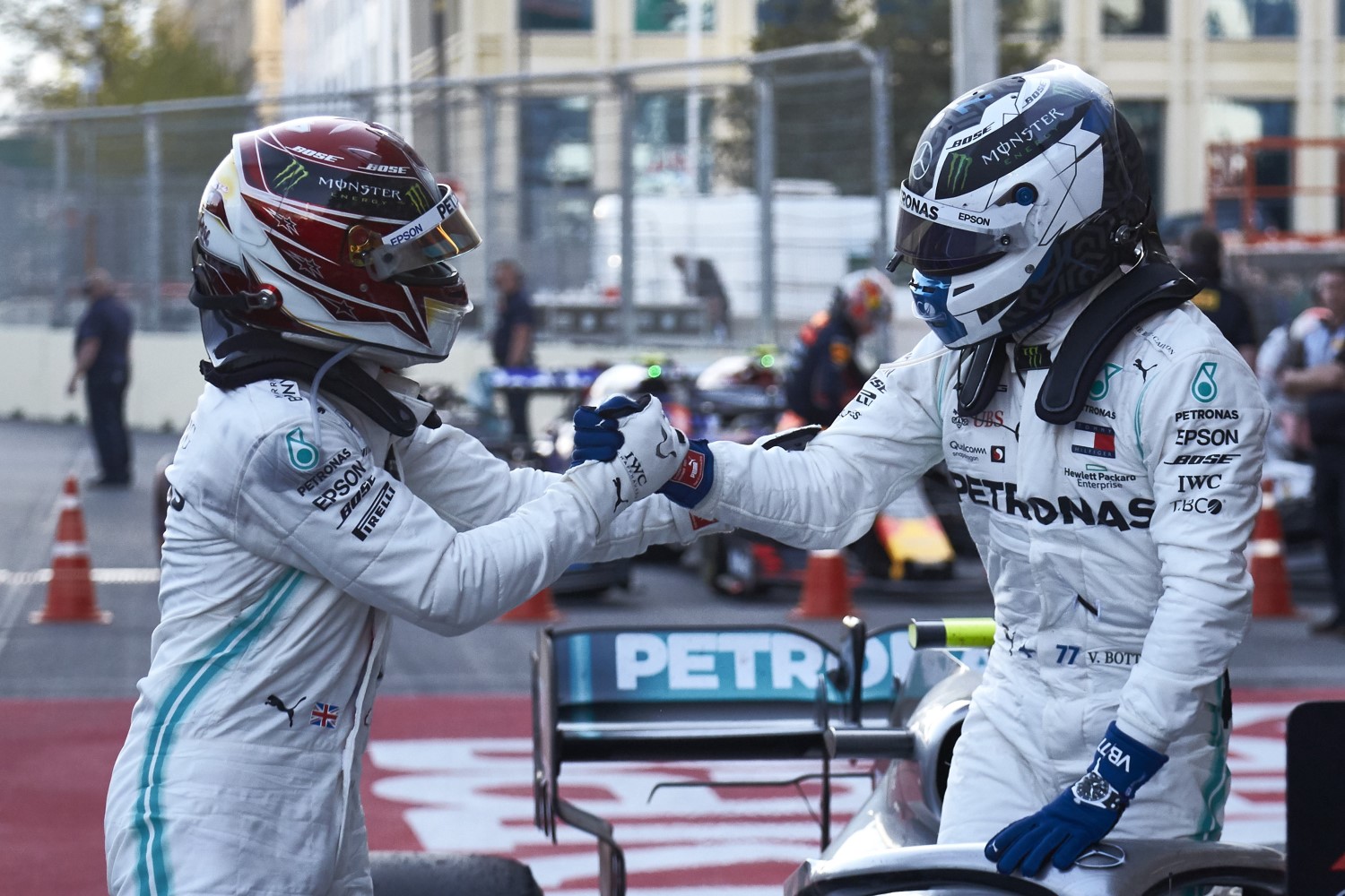 Hamilton and Bottas - they won't be shaking hands for long if Bottas stays in point lead