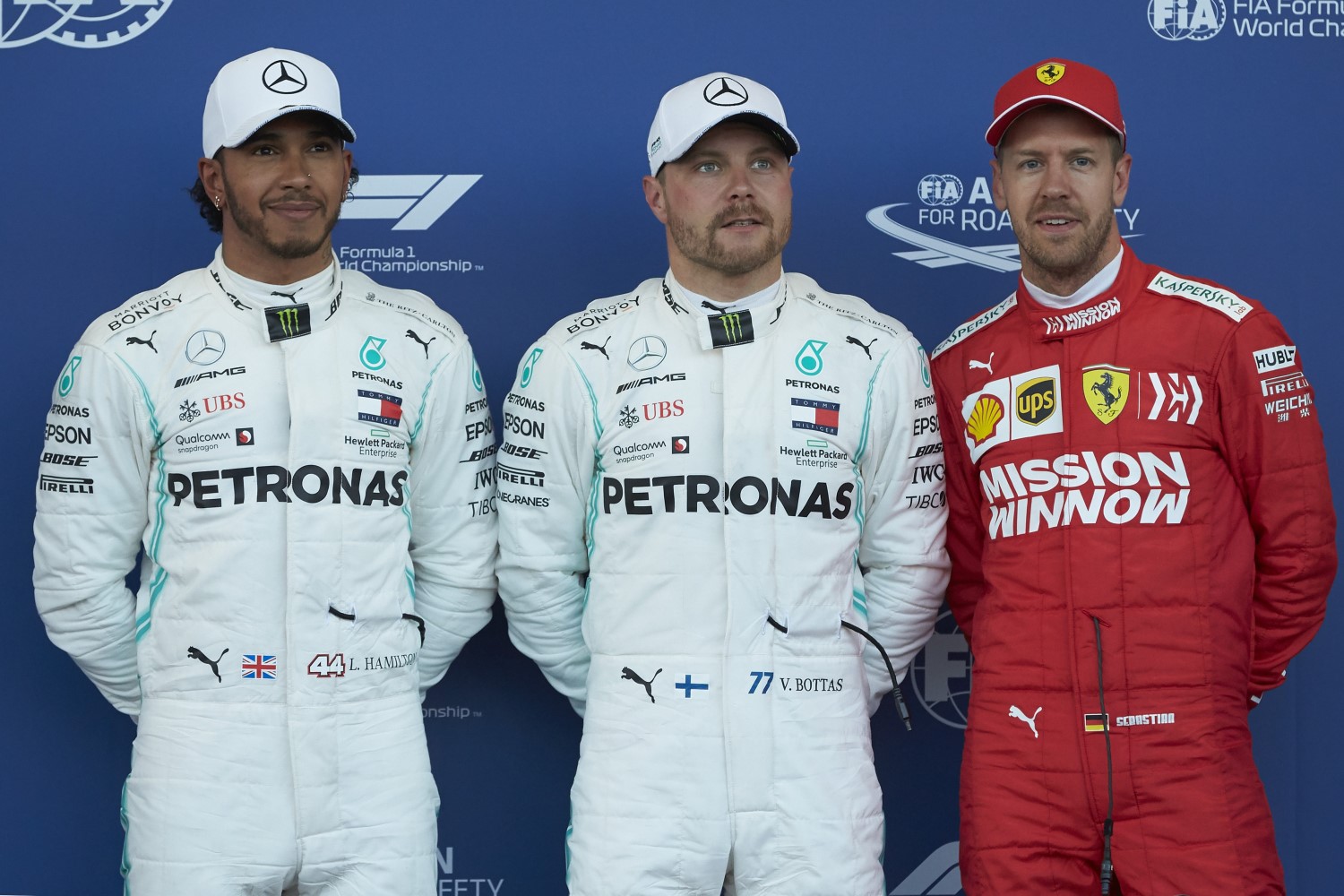 From left, Hamilton, Bottas and Vettel