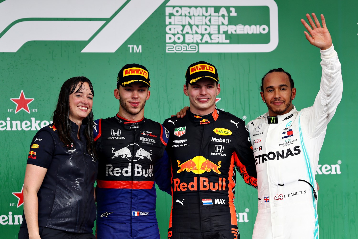 From left, Gasly, Verstappen and 7th place Hamilton