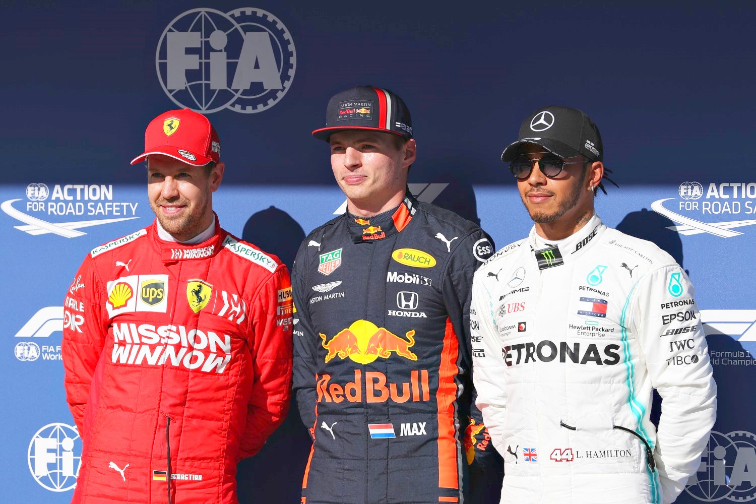 From left, Vettel, Verstappen and Hamilton