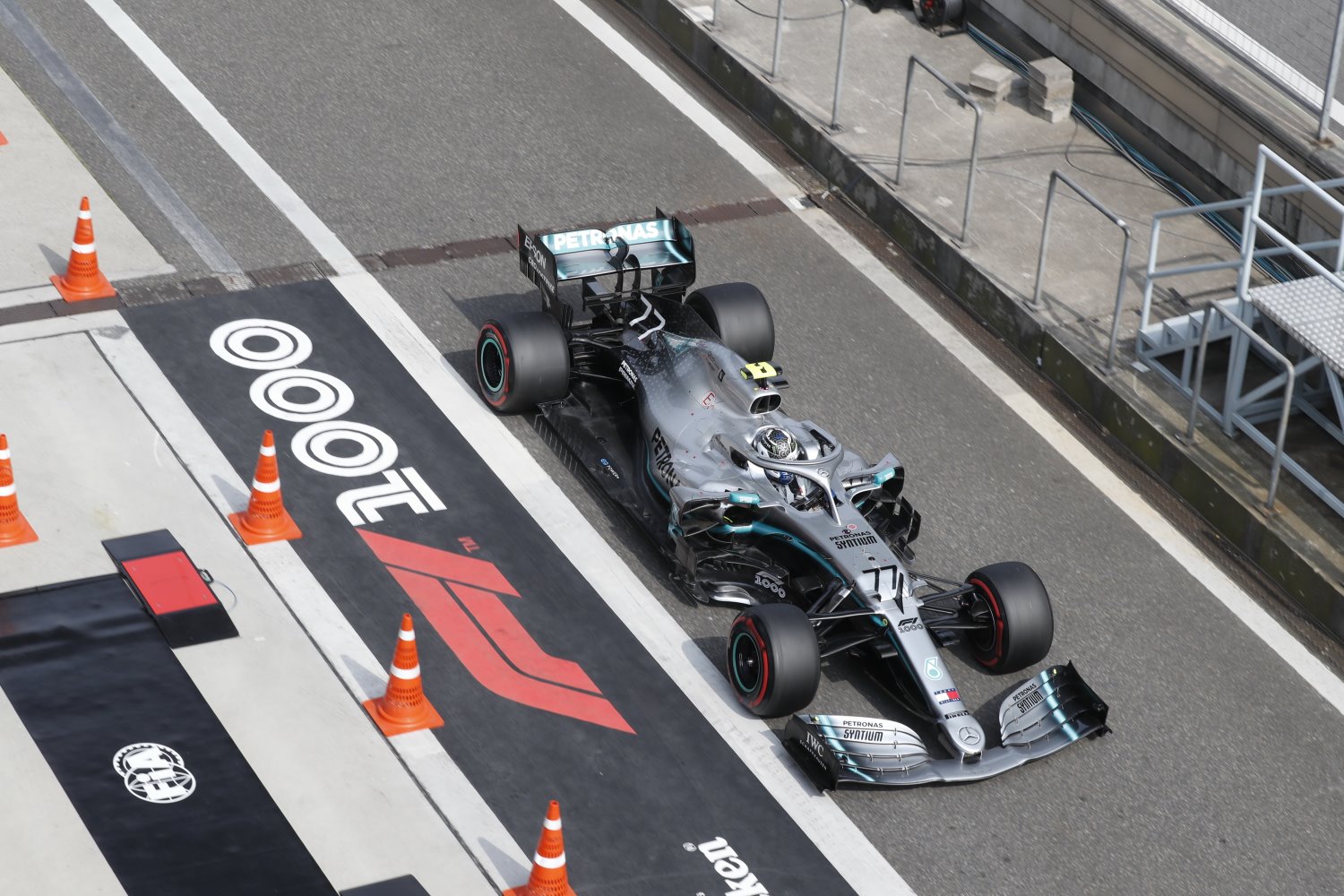 Bottas exiting pits