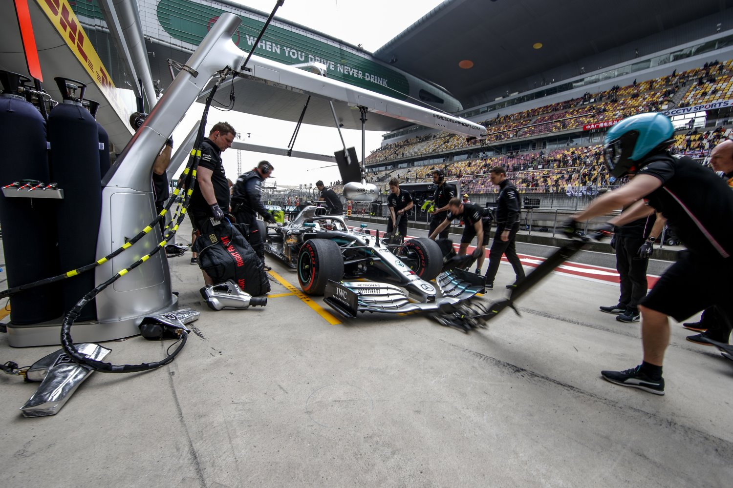 Lewis Hamilton pits in Shanghai last year