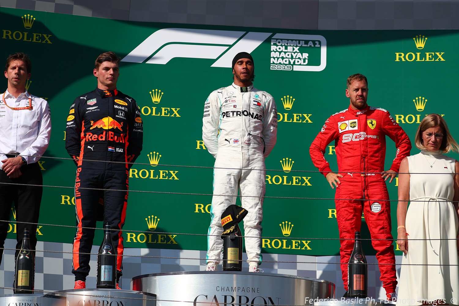 From left, Verstappen, Hamilton and Vettel