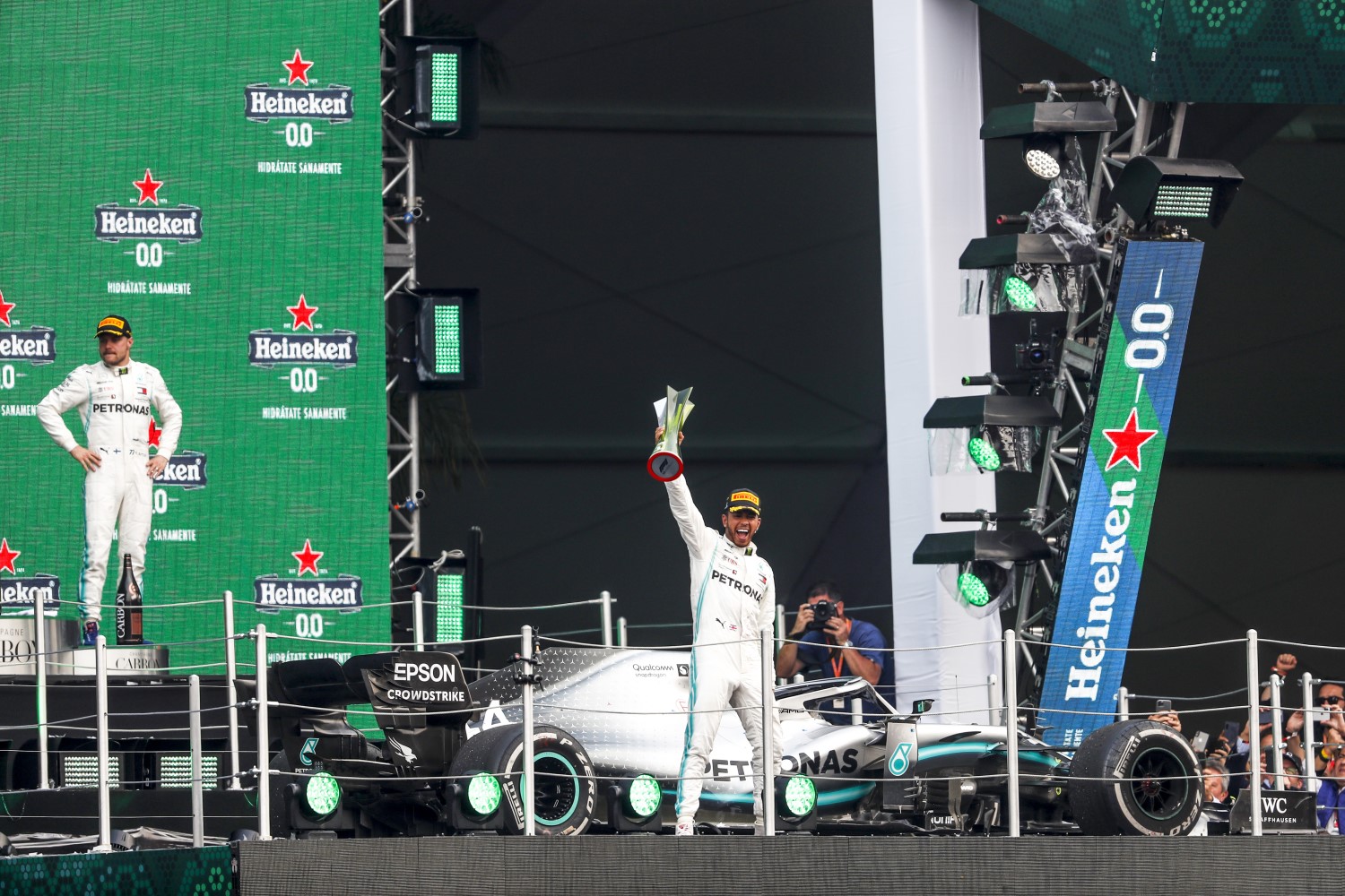 Hamilton enjoys the podium celebration