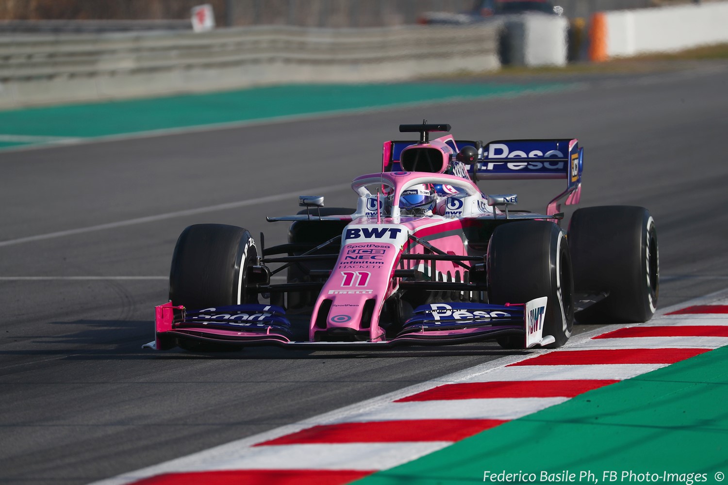 Sergio Perez in the pink Racing Point Mercedes