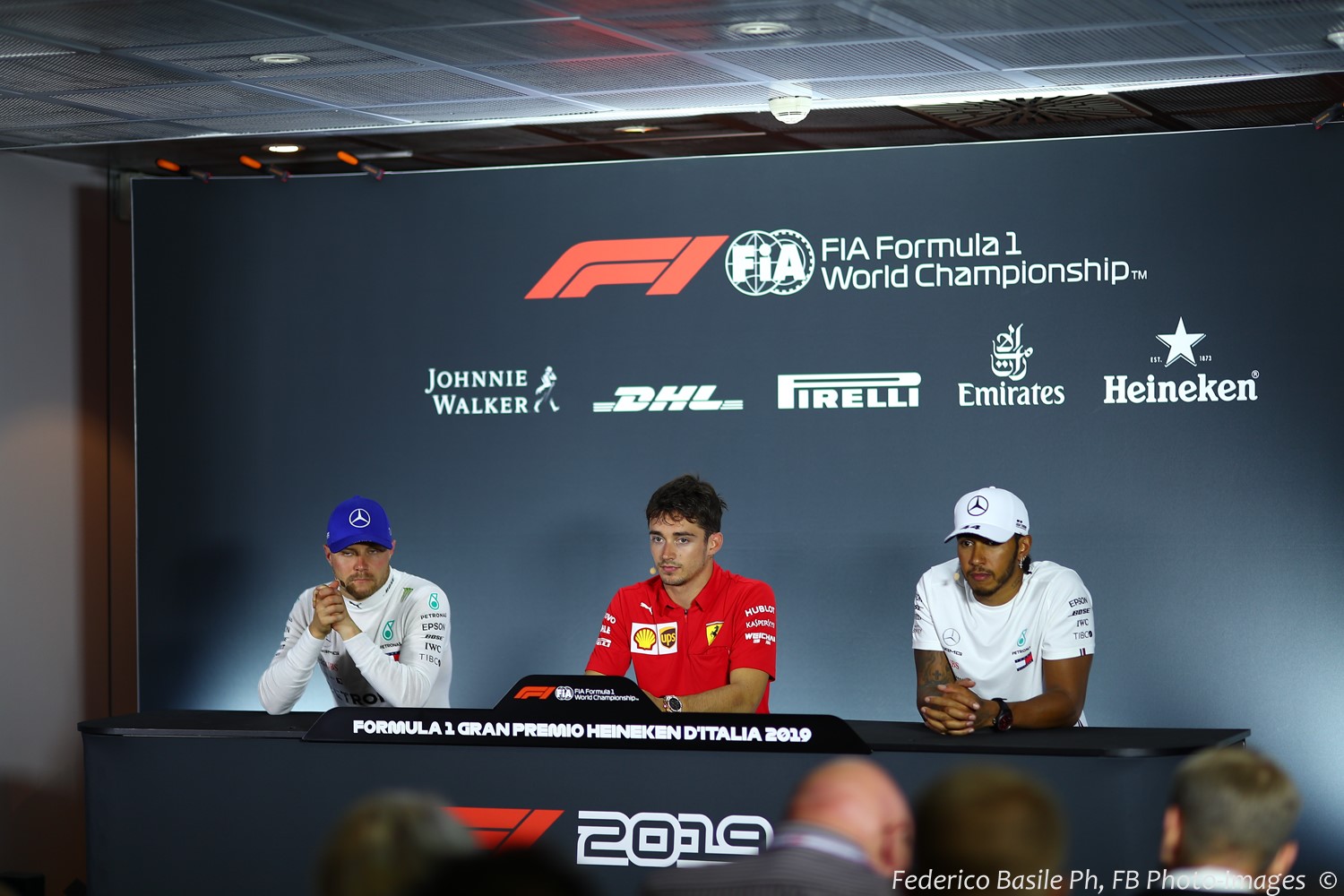 From left, Bottas, Leclerc and Hamilton