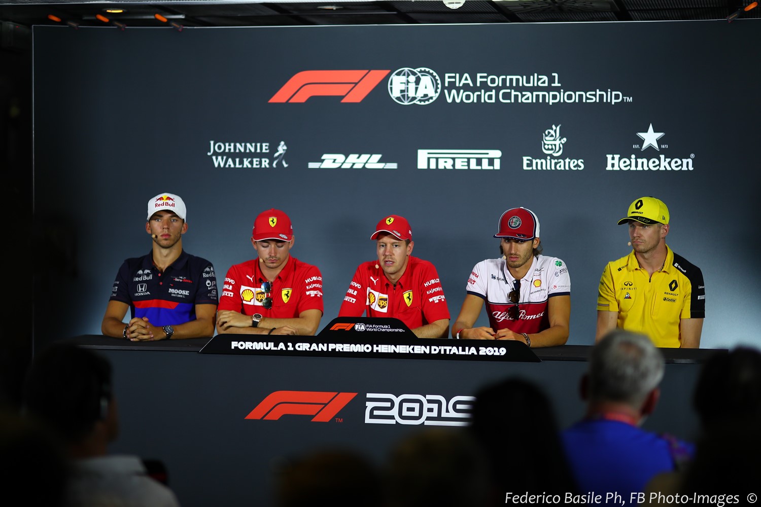 From left, Gasly, Leclerc, Vettel, Giovinazzi and Hulkenberg