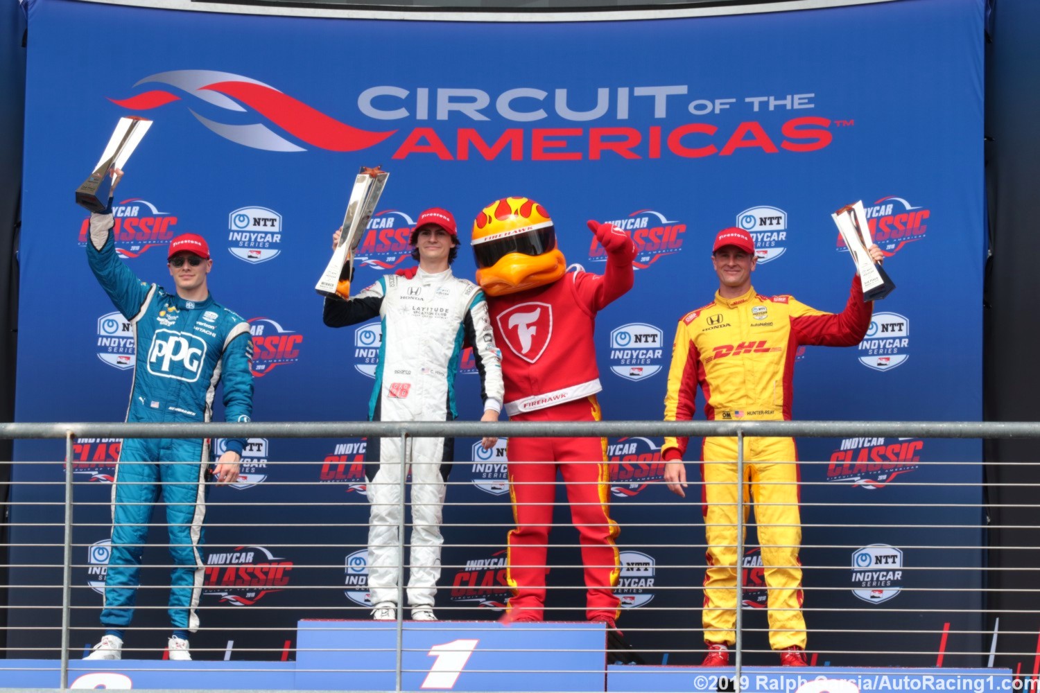 From left, Newgarden, Herta and Hunter-reay