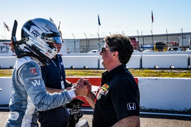 with Michael Andretti after winning twice in Texas