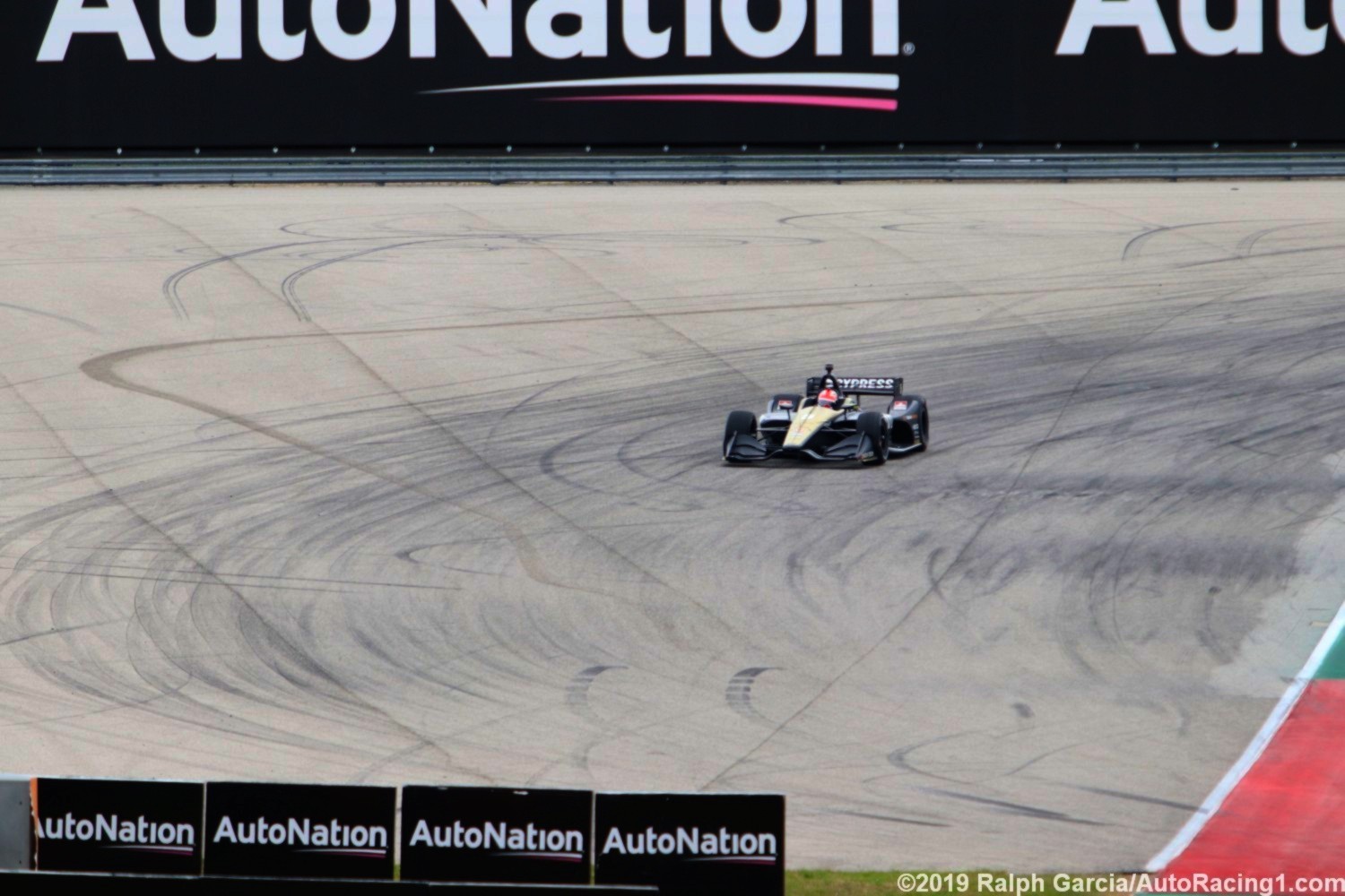 You can see the rubber marks just how far off the tracks drivers are going in Turn 19