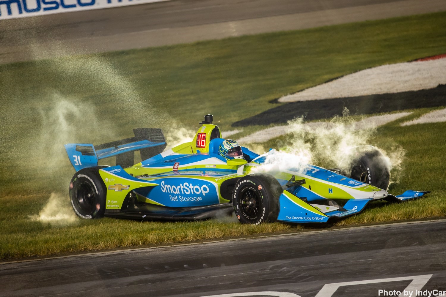 Sage Karam spun and nearly collected Felix Rosenqvist