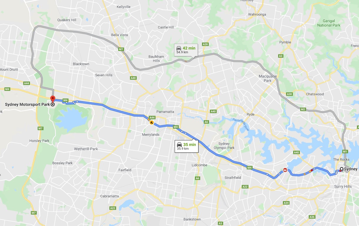 Route to track from downtown Sydney
